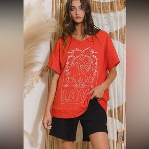 LOVE Graphic Terry V-Neck Tee